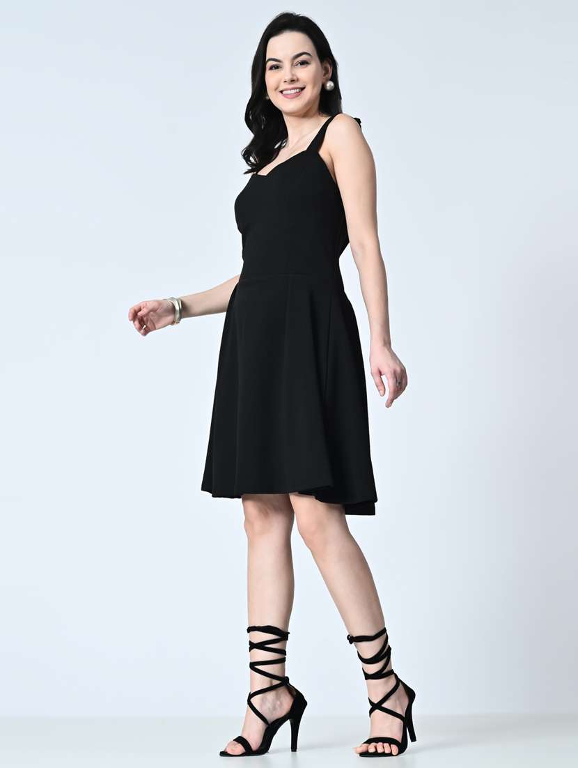 women sleeveless solid fit & flare dress - 21483190 - Standard Image - 2