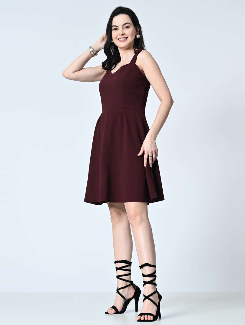 women sleeveless solid fit & flare dress - 21483197 - Standard Image - 2