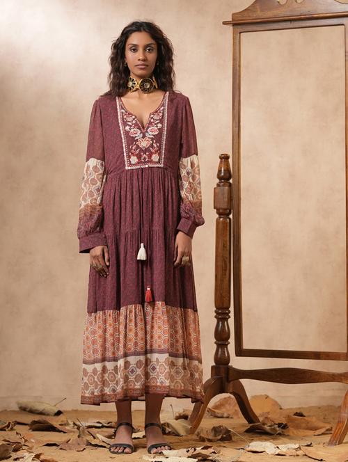 brown embroidered tiered dress - 21483204 - Standard Image - 0