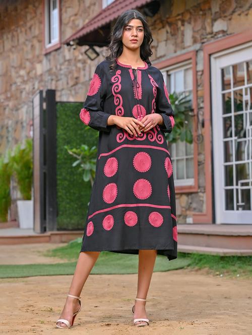 black embroidered a-line dress - 21483205 - Standard Image - 0