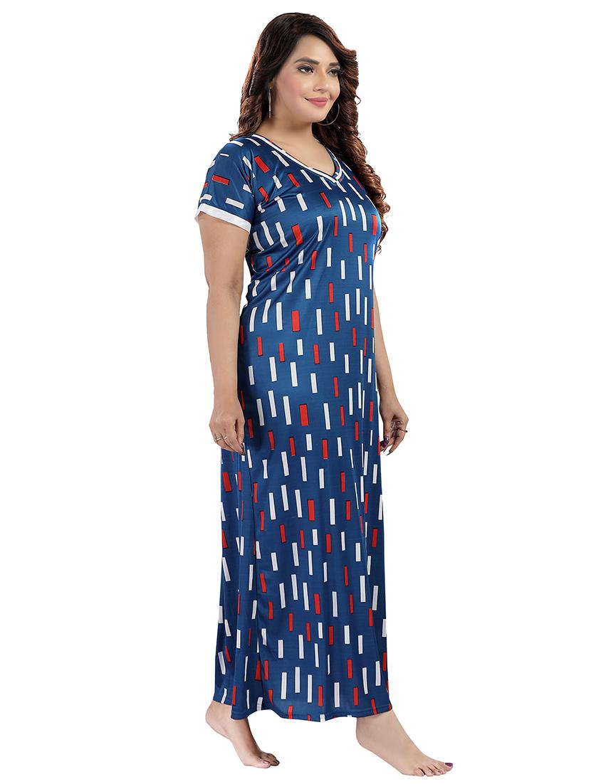 women blue printed satin nighty - 21483292 - Standard Image - 2