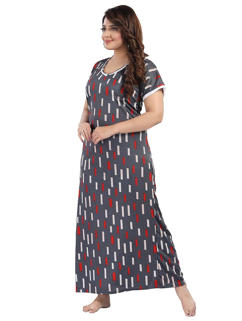 women grey printed satin nighty - 21483294 - Standard Image - 2