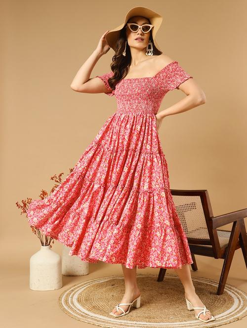 pink printed tiered dress - 21483360 -  Standard Image - 0