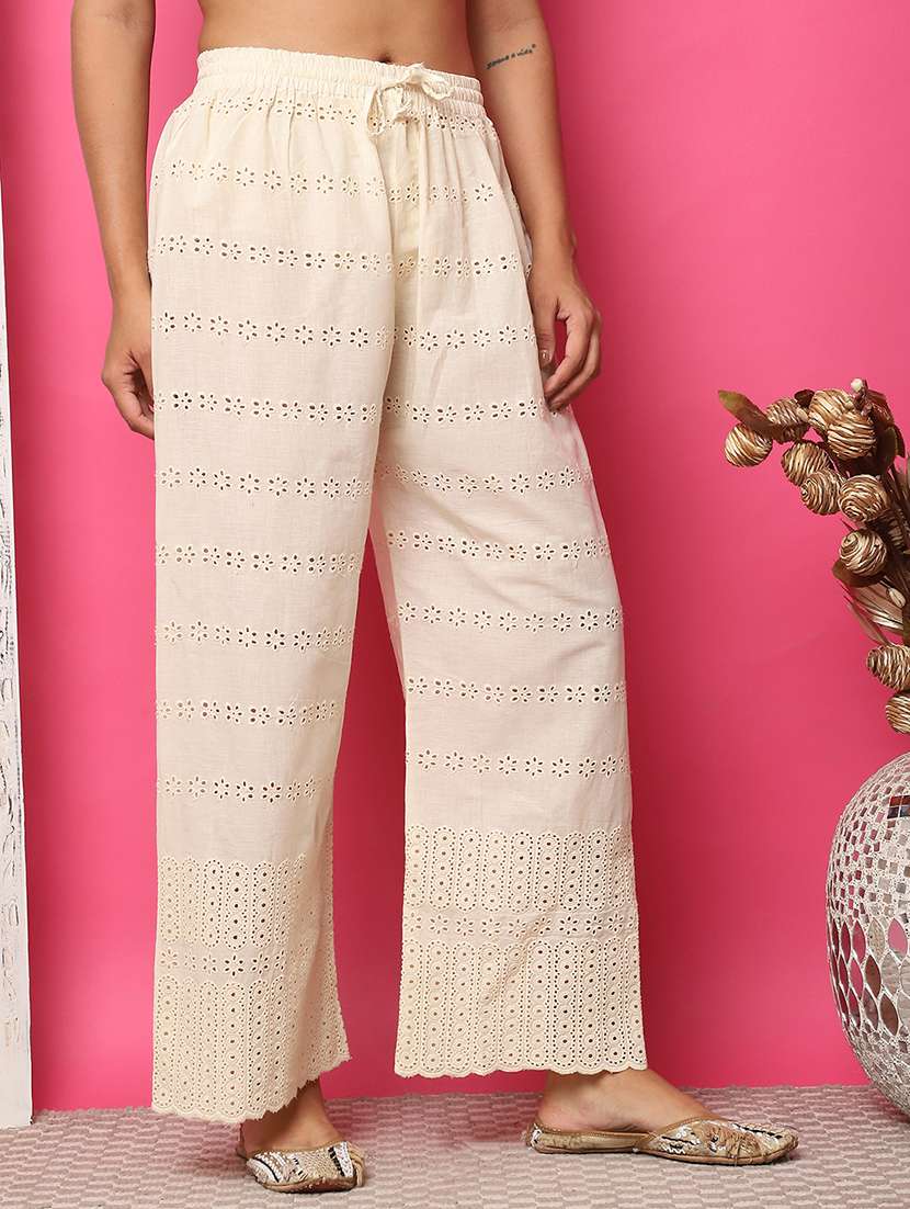 women solid lace detailed straight palazzo - 21483480 -  Standard Image - 2