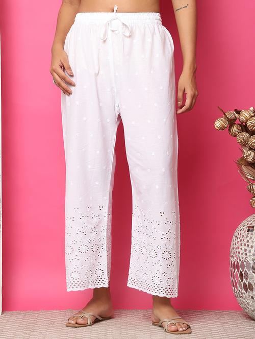 women solid lace detailed straight palazzo - 21483483 - Standard Image - 0