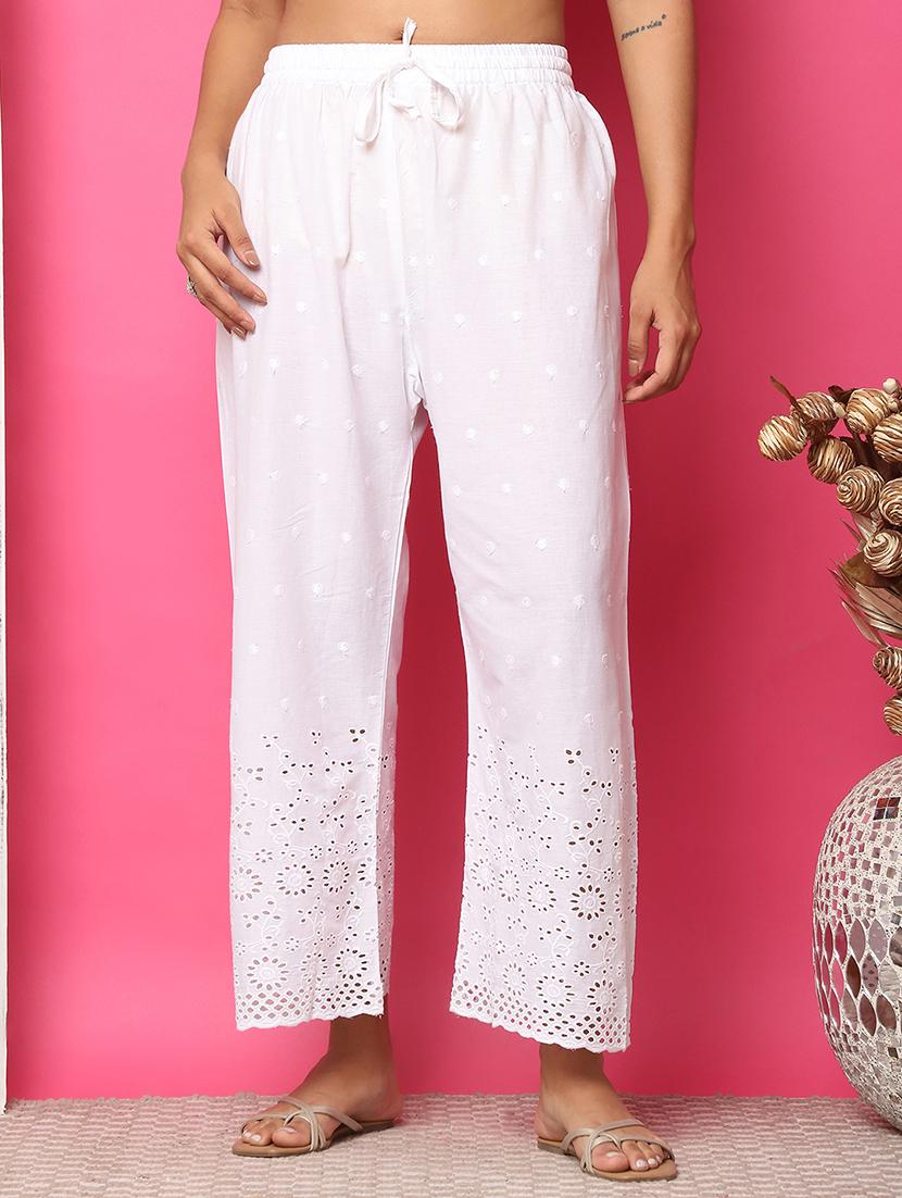 women solid lace detailed straight palazzo - 21483483 - Zoom Image - 0