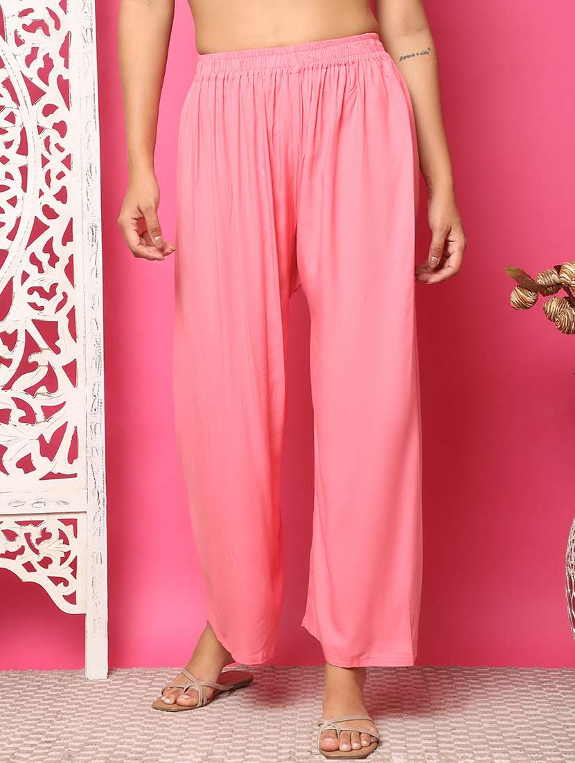 women solid rayon straight palazzo