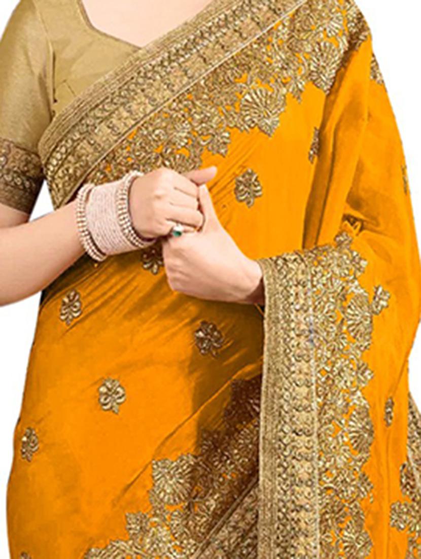 yellow silk blend embroidered saree - 21483742 - Standard Image - 2