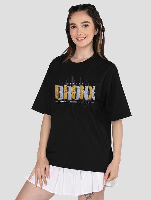 women black poly blend oversized t-shirt - 21483920 - Standard Image - 0