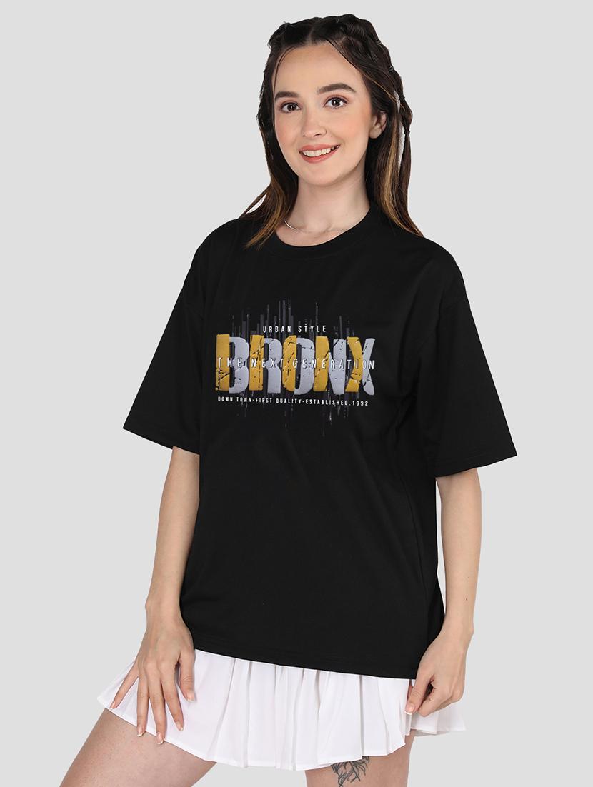 women black poly blend oversized t-shirt - 21483920 - Zoom Image - 0