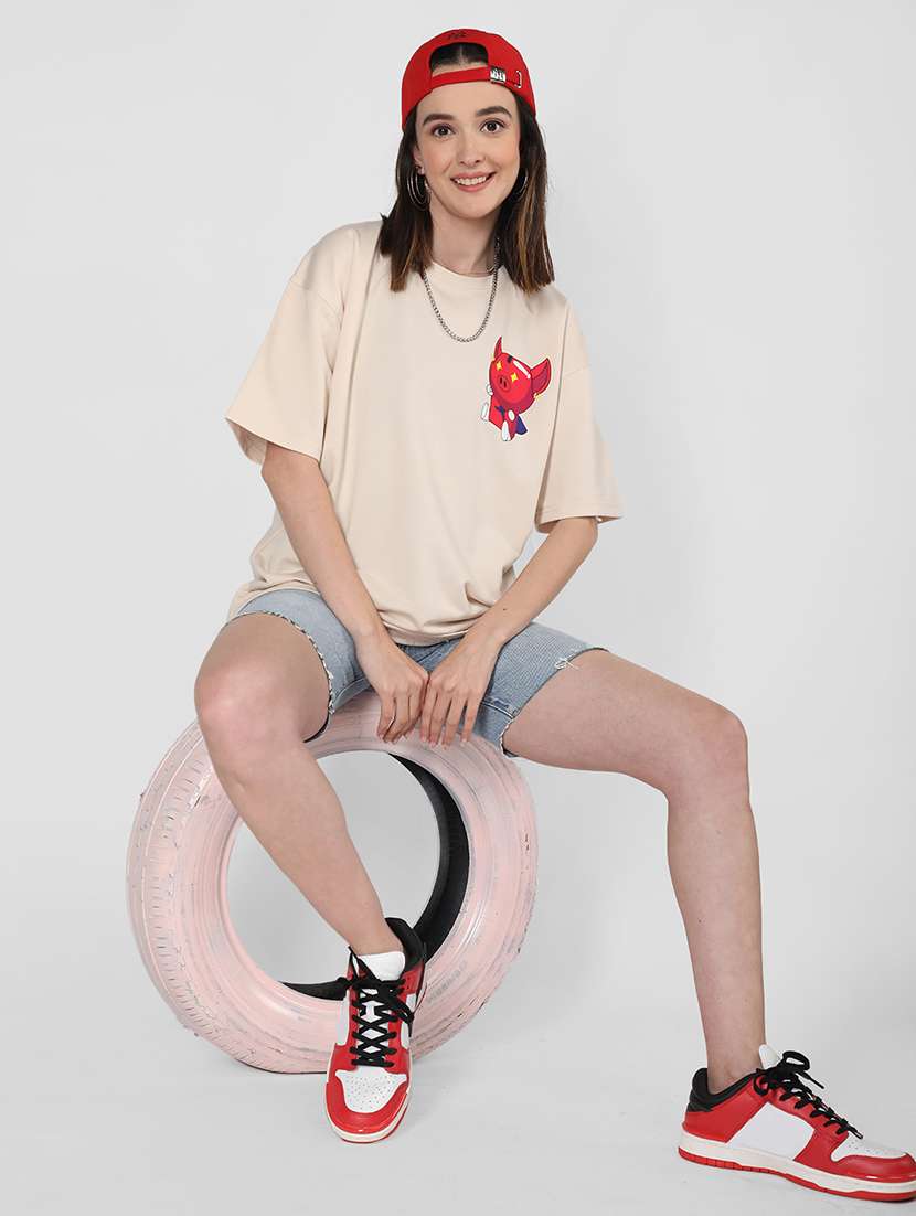 women round neck graphic oversized t-shirt