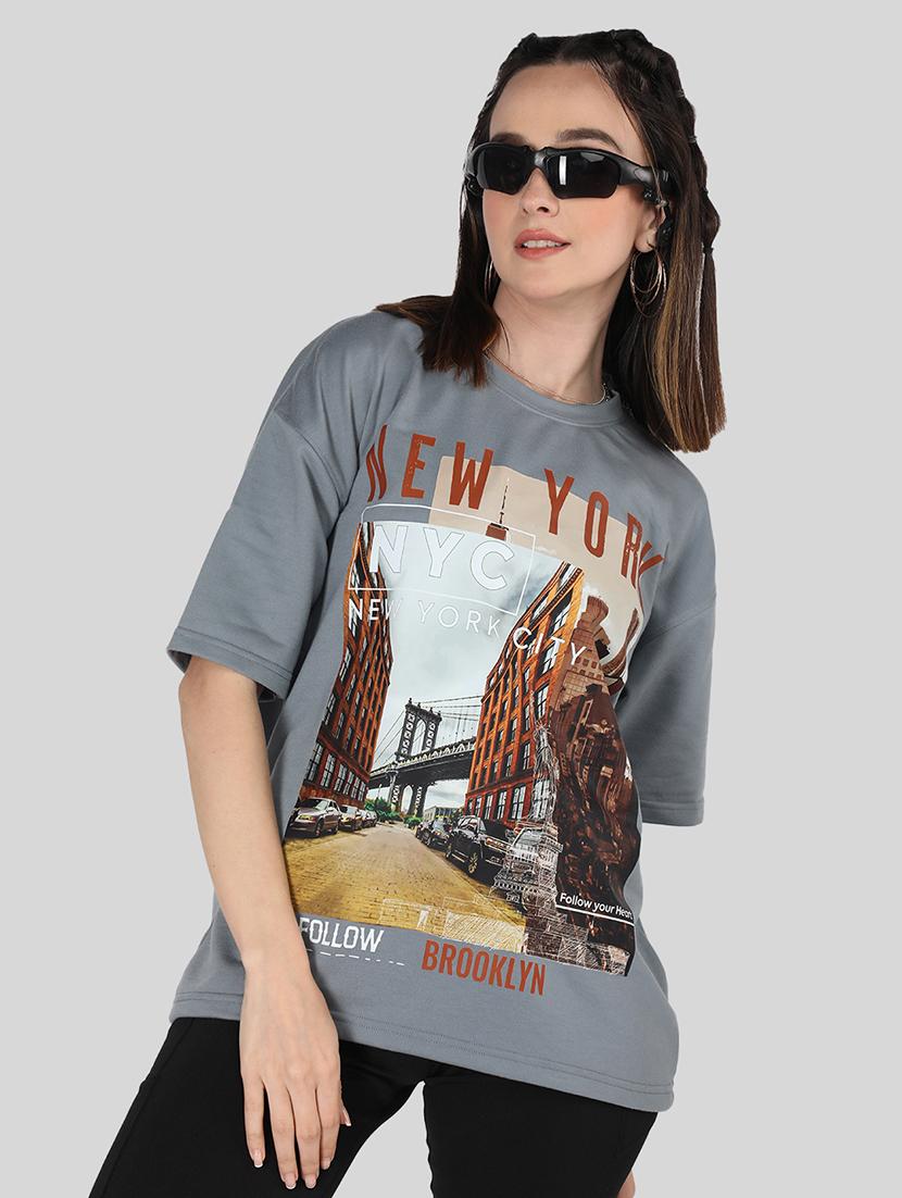 women round neck graphic oversized t-shirt