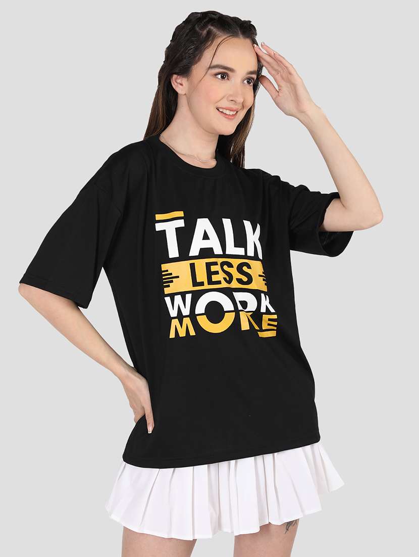women black poly blend oversized t-shirt