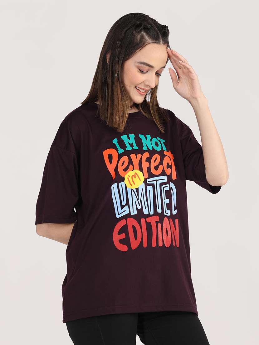 women purple poly blend oversized t-shirt