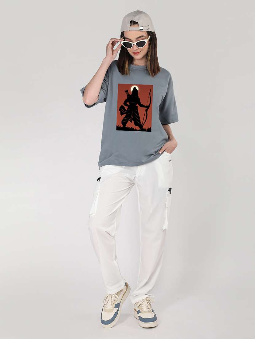 women grey poly blend oversized t-shirt - 21484038 -  Standard Image - 2