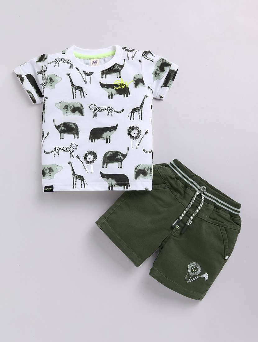 kids white cotton blend shorts set