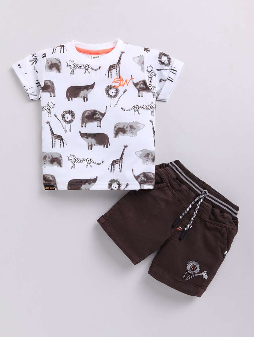 kids white cotton blend shorts set