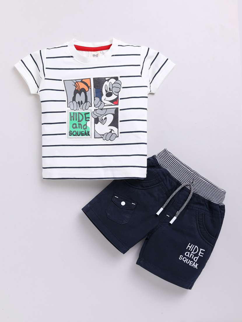 kids white cotton blend shorts set