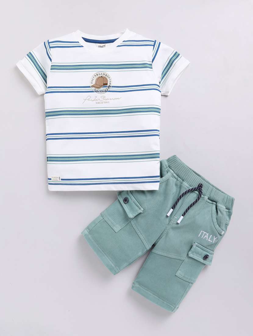 kids white cotton blend shorts set 