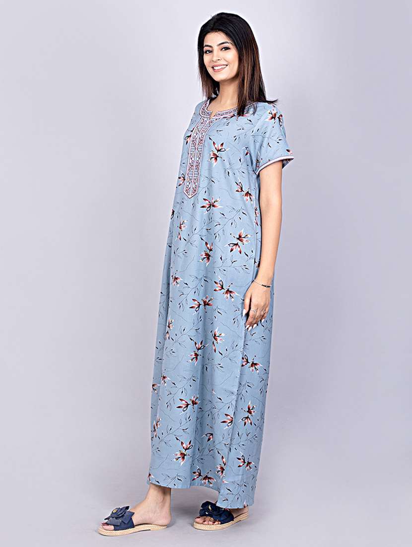 women grey cotton blend nighty - 21484686 - Standard Image - 2