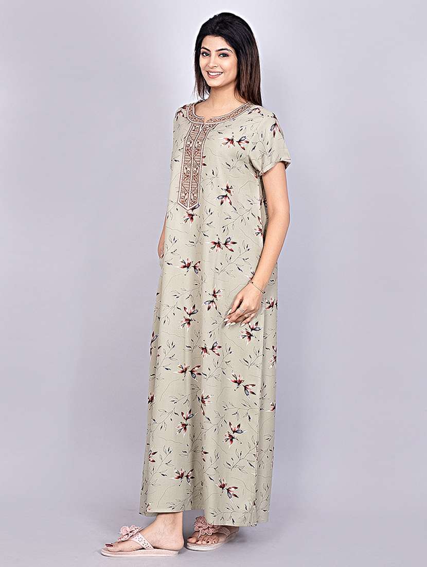 women sea green cotton blend nighty - 21484688 -  Standard Image - 2