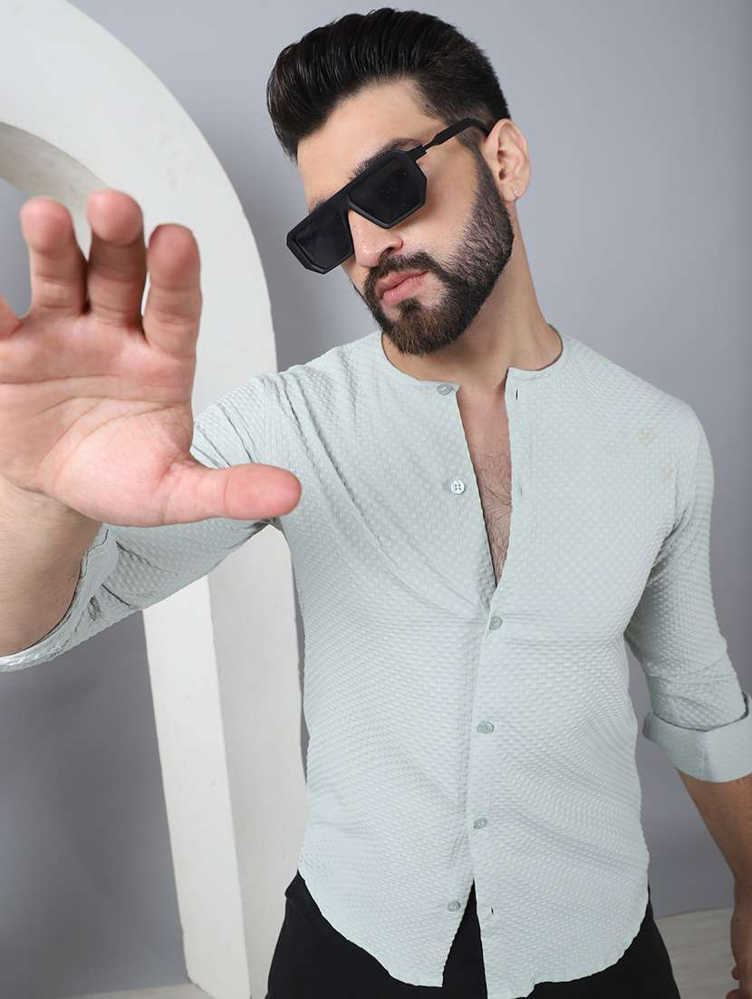 men long sleeved self design casual shirt