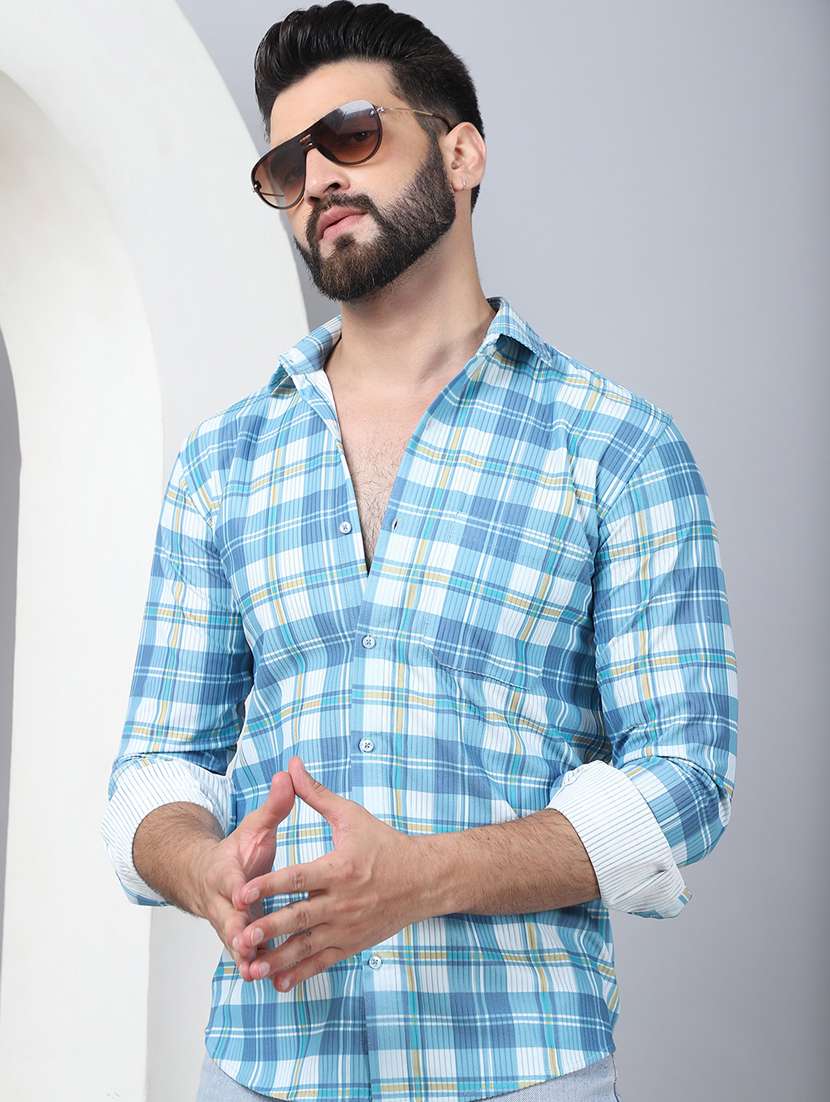 men long sleeved checkered casual shirt - 21484731 -  Standard Image - 2