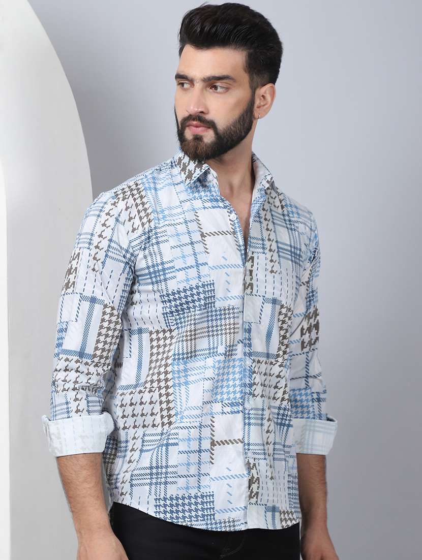 men long sleeved printed casual shirt