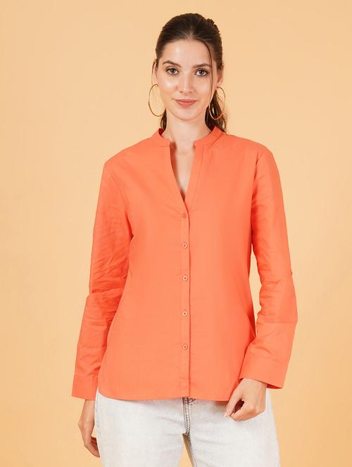 women orange cotton regular shirt - 21484761 - Standard Image - 0