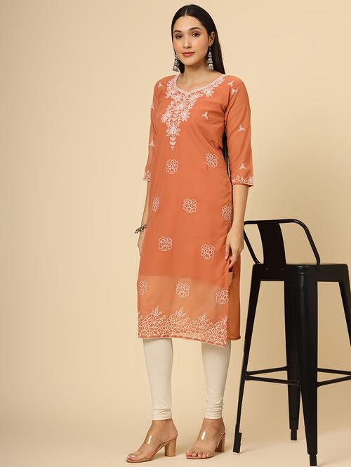 women orange georgette straight kurta - 21484829 - Standard Image - 0