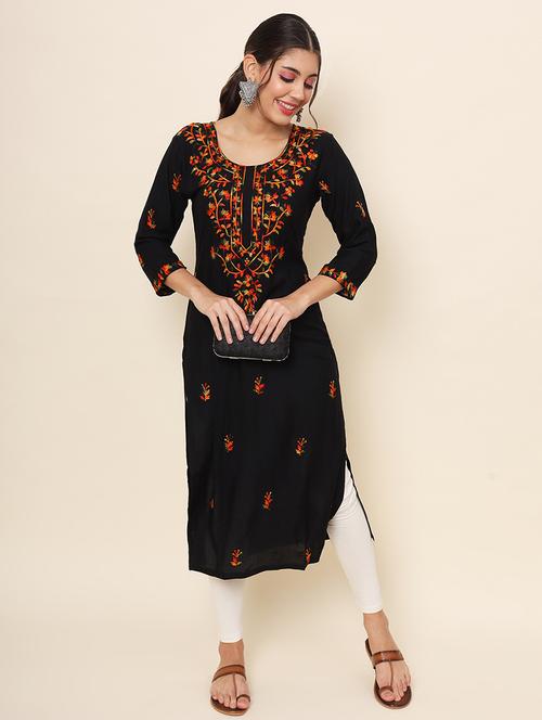 women black rayon straight kurta - 21484838 - Standard Image - 0