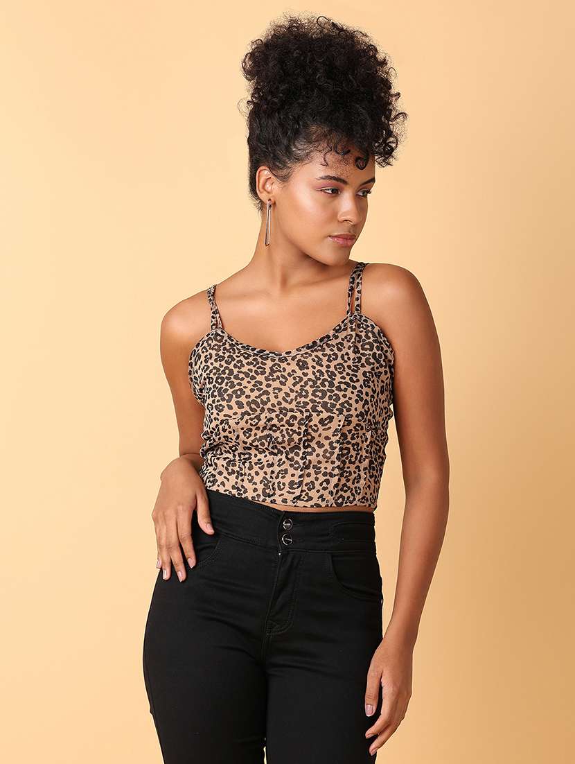 brown animal printed regular top