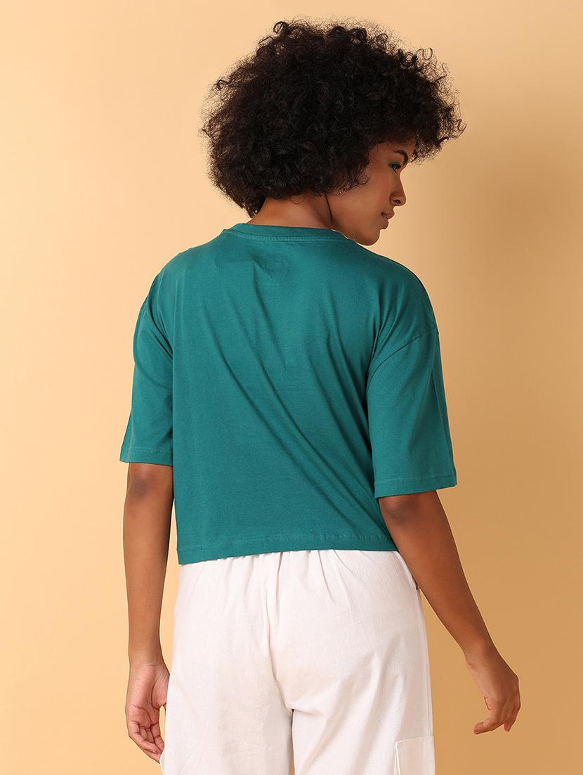 women round neck graphic crop t-shirt - 21484885 - Standard Image - 2