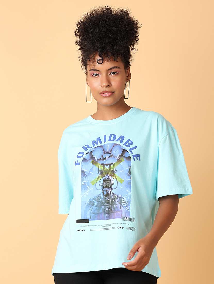 women light blue cotton boxy t-shirt