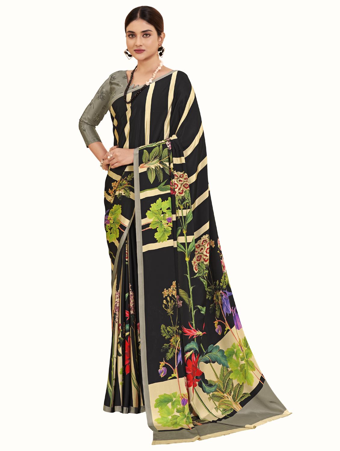 black silk printed saree - 21485134 - Zoom Image - 0