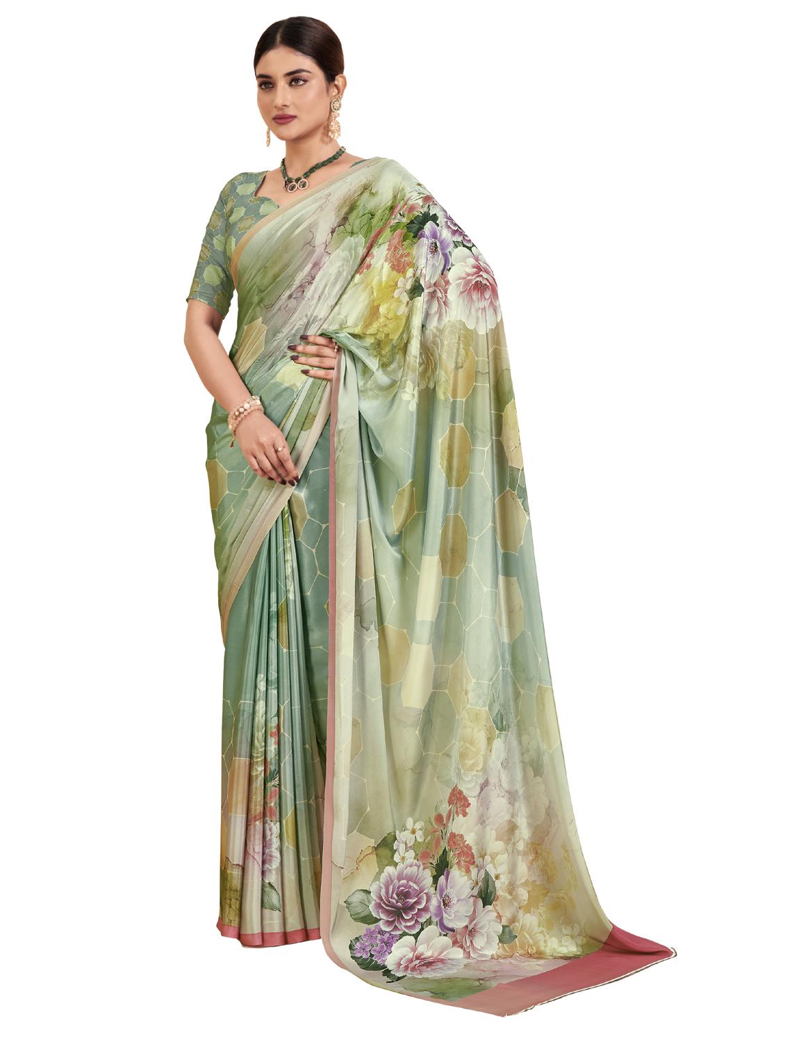 women green printed saree - 21485135 - Zoom Image - 0