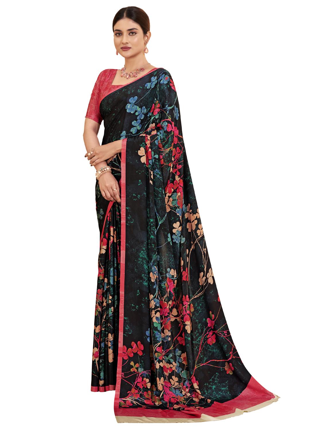 women black printed saree - 21485138 -  Zoom Image - 0