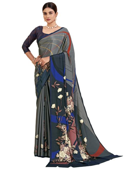 grey silk printed saree - 21485139 -  Standard Image - 0