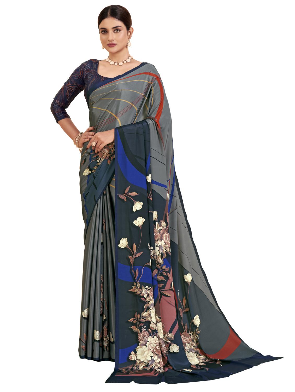 grey silk printed saree - 21485139 -  Zoom Image - 0