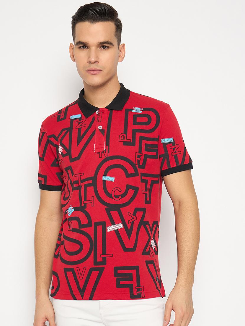 men red cotton blend all over print t-shirt - 21485160 -  Zoom Image - 0