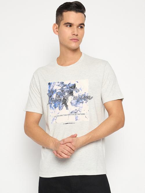 men white cotton blend front print t-shirt - 21485163 - Standard Image - 0