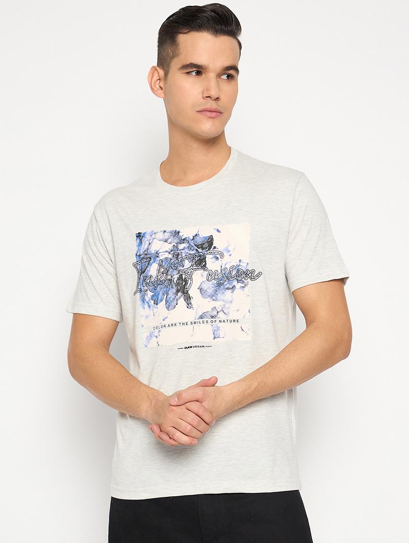 men white cotton blend front print t-shirt - 21485163 - Zoom Image - 0