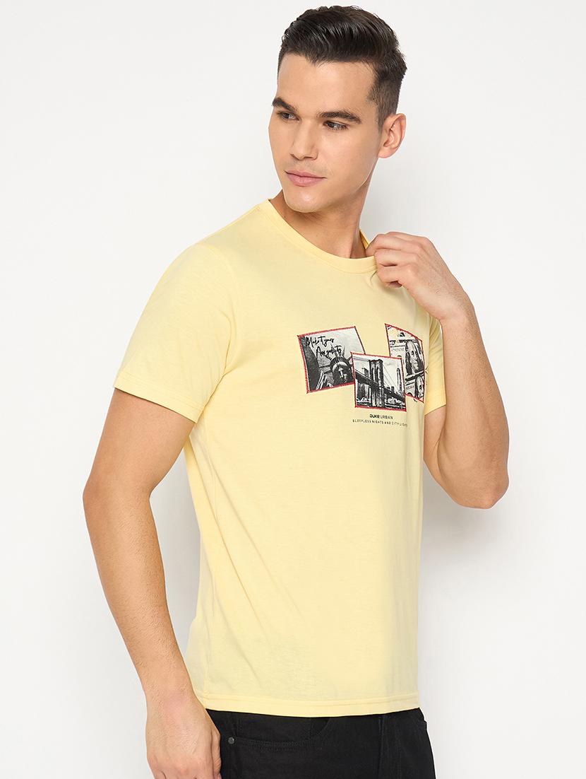 men yellow cotton blend chest print t-shirt - 21485169 - Standard Image - 2