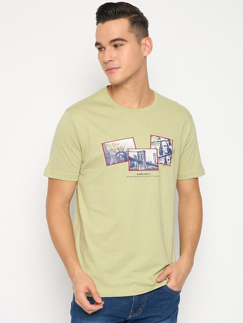 men green cotton blend chest print t-shirt - 21485170 - Standard Image - 0