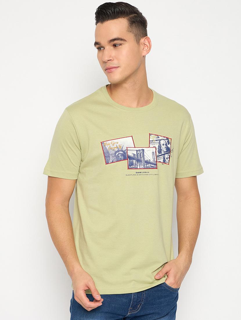 men green cotton blend chest print t-shirt - 21485170 - Zoom Image - 0