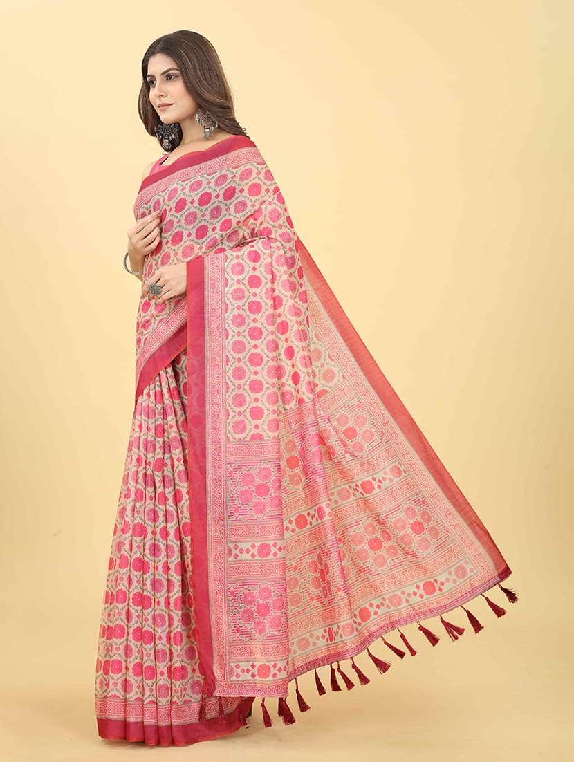 Women Pink Floral Printed Saree - 21485223 -  Standard Image - 2