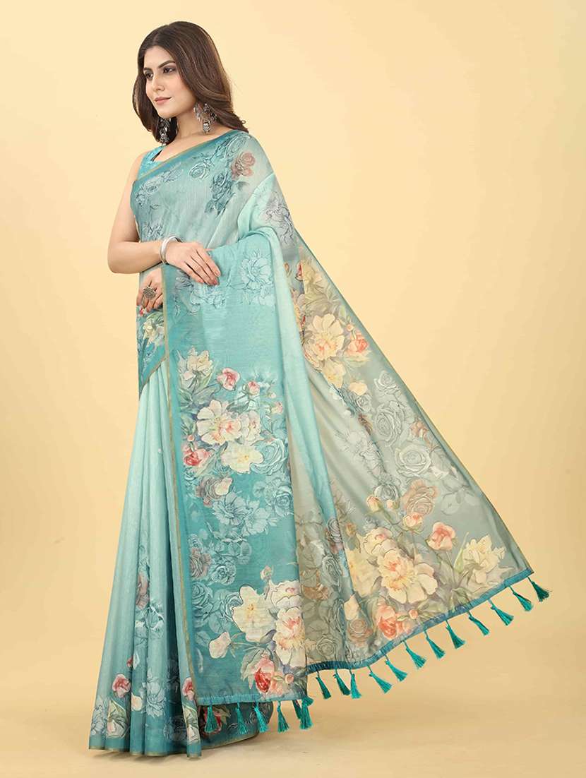 Women Sea Green Floral Printed Saree - 21485225 -  Standard Image - 2