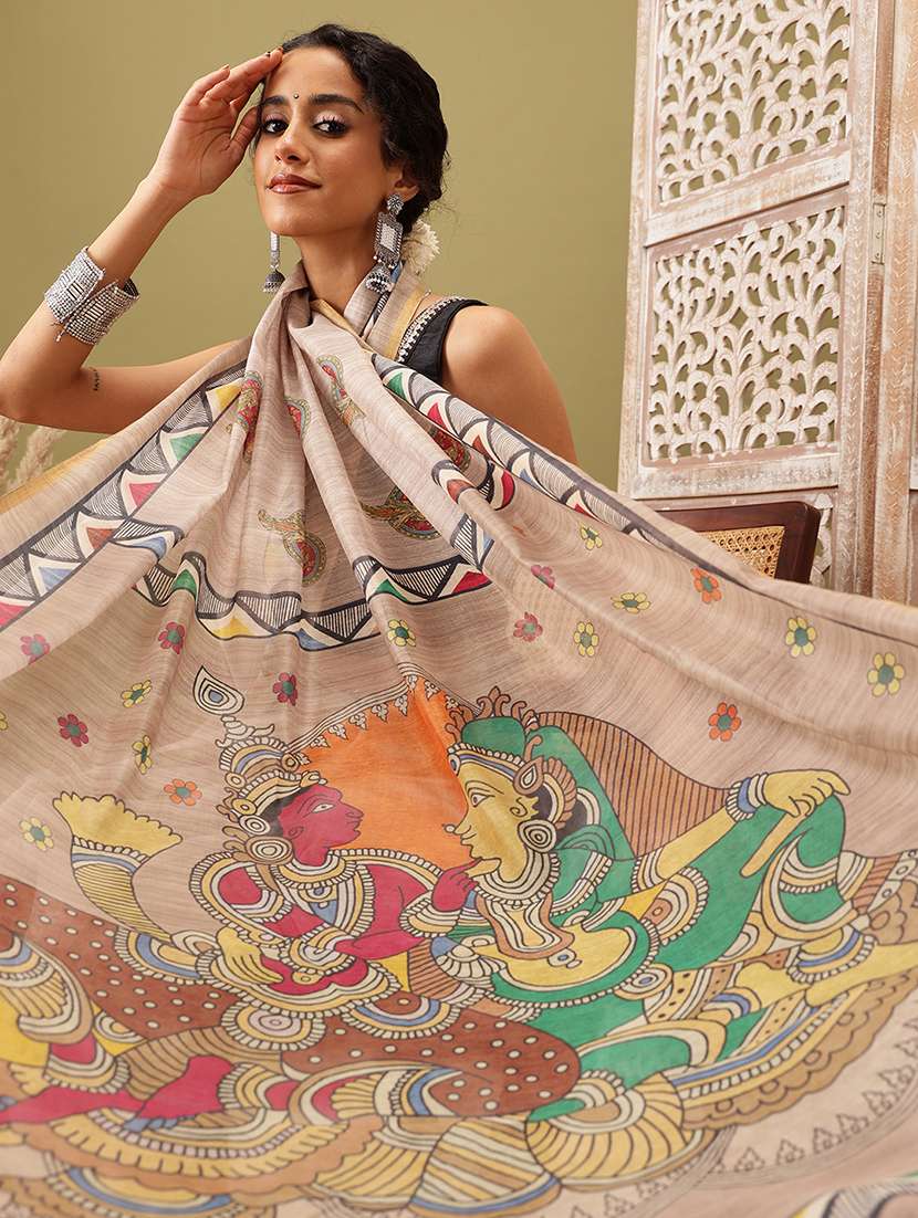 beige cotton blend maheshwari saree - 21485437 -  Standard Image - 2