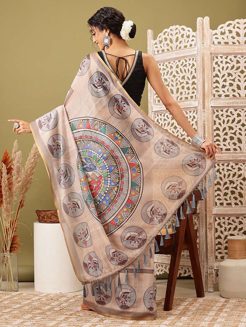 beige cotton blend maheshwari saree - 21485438 -  Standard Image - 2