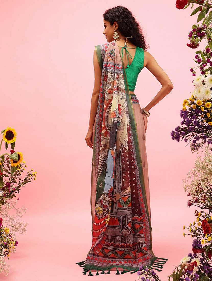 peach cotton blend maheshwari saree - 21485441 -  Standard Image - 2